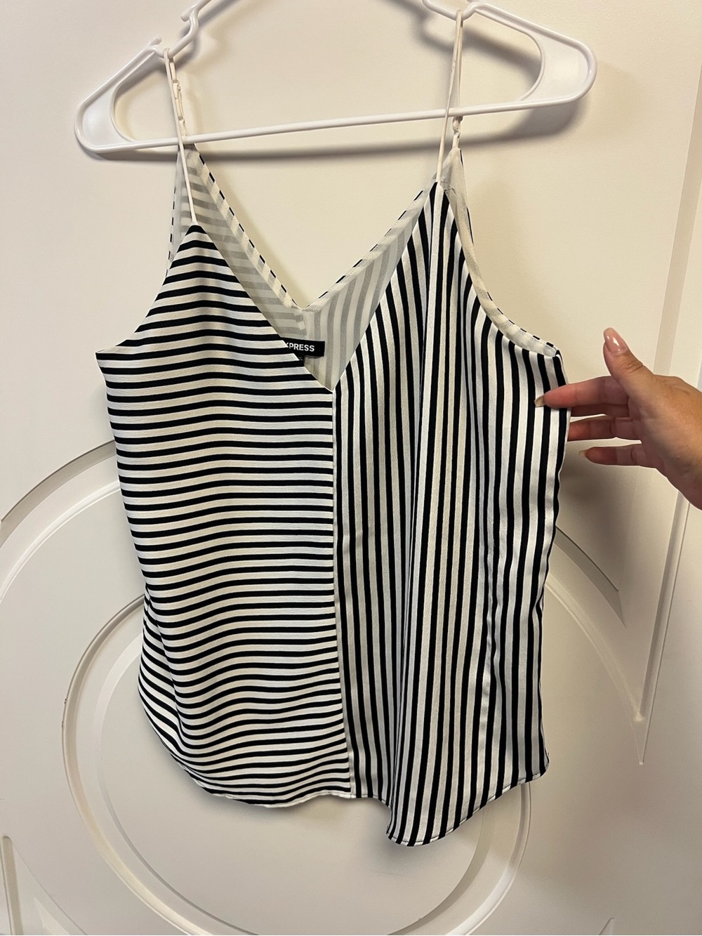 Express Black & White Striped V-Neck Camisole